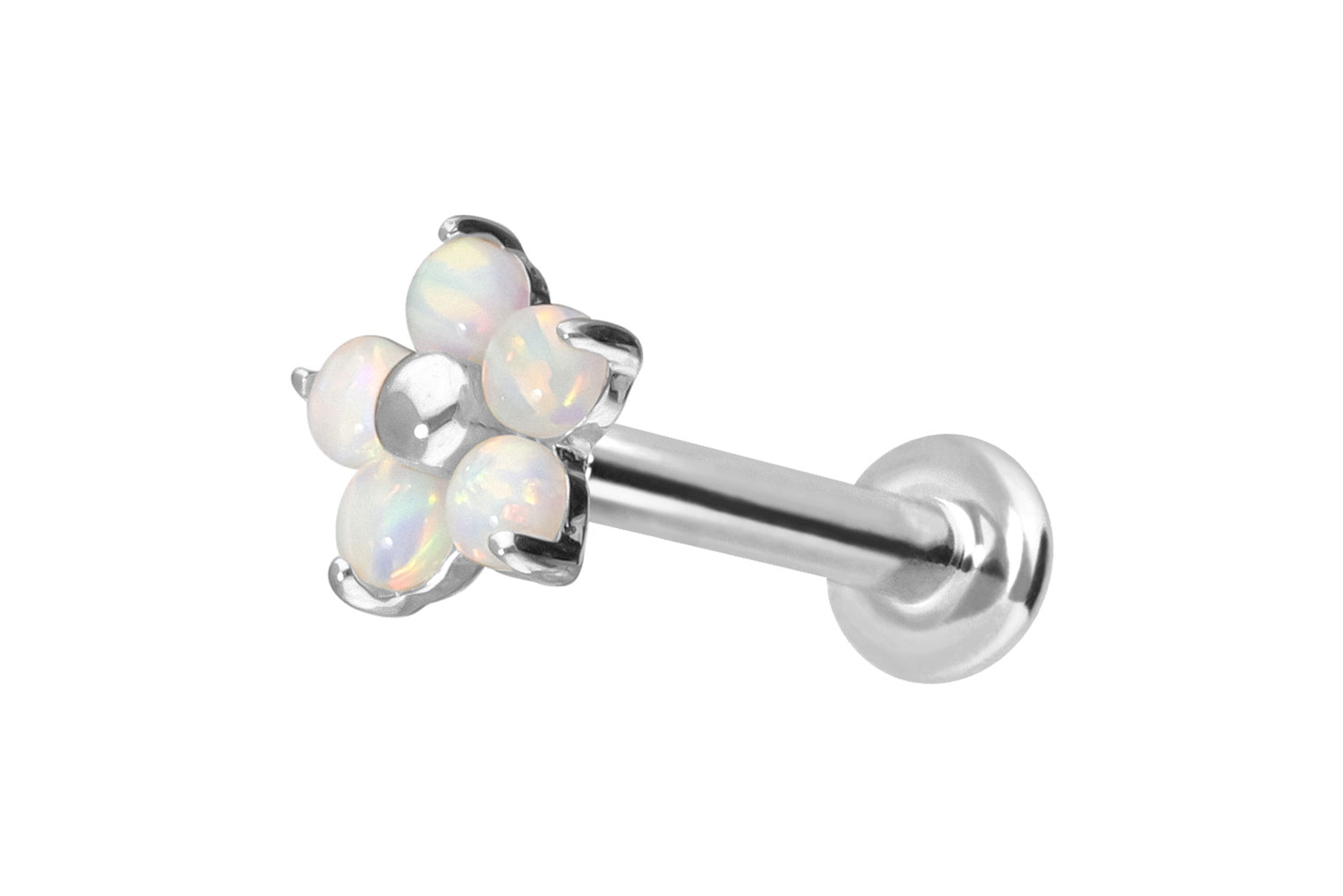 14 Karat Gold Labret Piercing mit Innengewinde BLUME + 5 SYNTHETISCHE OPALE